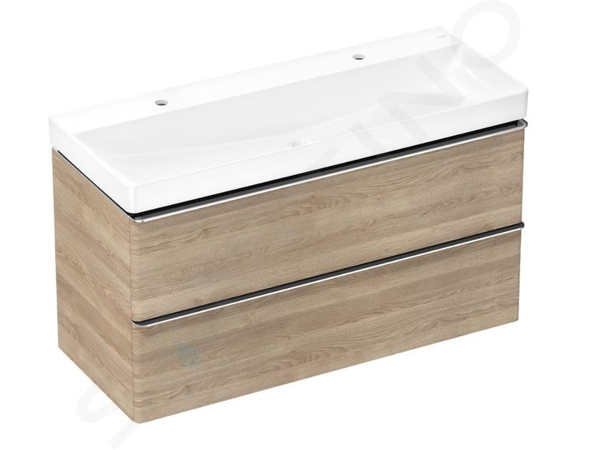 Hansgrohe Xelu Q - Skříňka s dvojumyvadlem, 63x118x50 cm, 2 zásuvky, přírodní dub/chrom 54388000