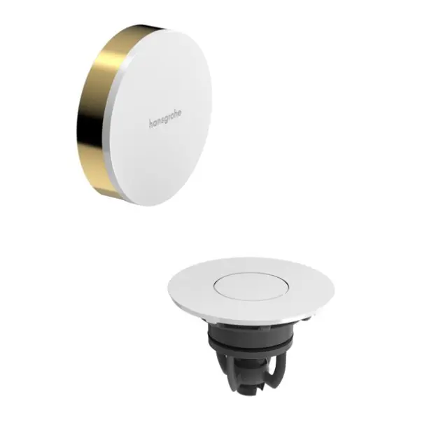 Hansgrohe Flexaplus - Kádlefolyó- és túlfolyó készlet felső szett túlfolyóval, Push-Open, polírozott arany/magasfényű fehér 58187990