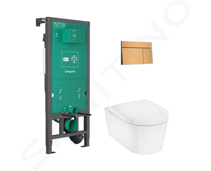 Hansgrohe EluPura S - Set predstenovej inštalácie, klozetu EluPura S a dosky SoftClose, tlačidlo iFrame Element E, kefovaný bronz 60303140