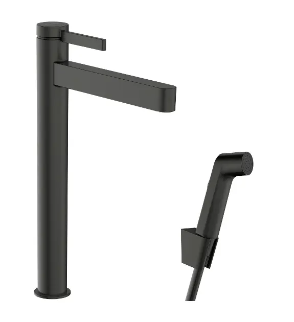 Hansgrohe Finoris - Waschtischmischer mit Push-Open-Ablaufgarnitur und Bidetbrause, EcoSmart, gebürstetes Schwarzchrom 76220340