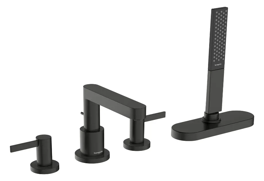 E-shop Hansgrohe Finoris - Batéria na okraj vane, 4-otvorová inštalácia, sBox, kefovaný čierny chróm 76444340