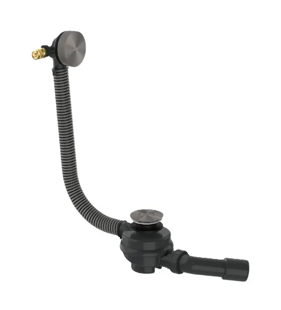 Axor Exafill - Sistema di scarico e troppopieno per vasca da bagno con riempimento, lunghezza 85 cm, cromo nero spazzolato 42540340