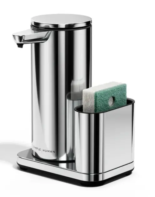 Simplehuman - Dávkovač mycího prostředku na postavení, bezdotykový, s držákem houbičky, lesklá nerez ST1091