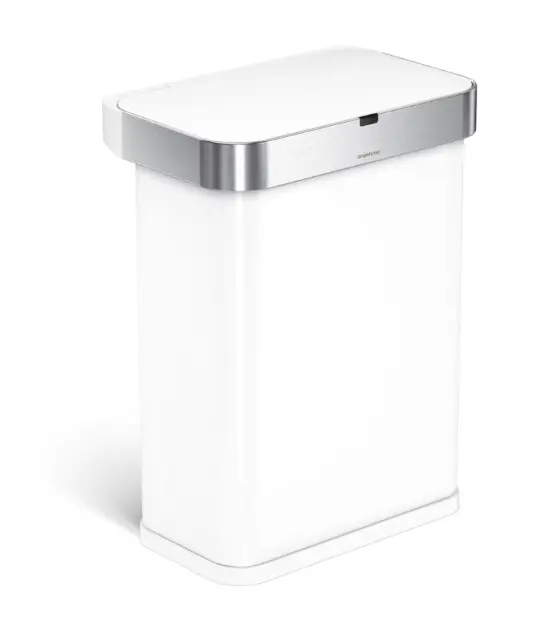 Simplehuman - Berührungsloser Mülleimer 58 l, mit Beuteltasche, weiß ST2049