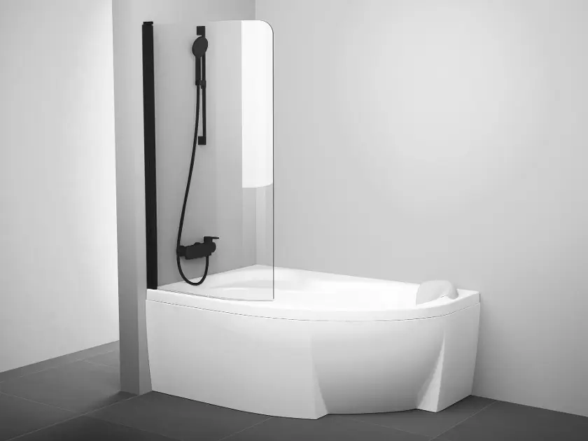 Ravak Rosa - Badewannenabtrennung CVSK1-140/150 L, 85 x 150 cm, schwarz/klares Glas 7QLM0300Y1
