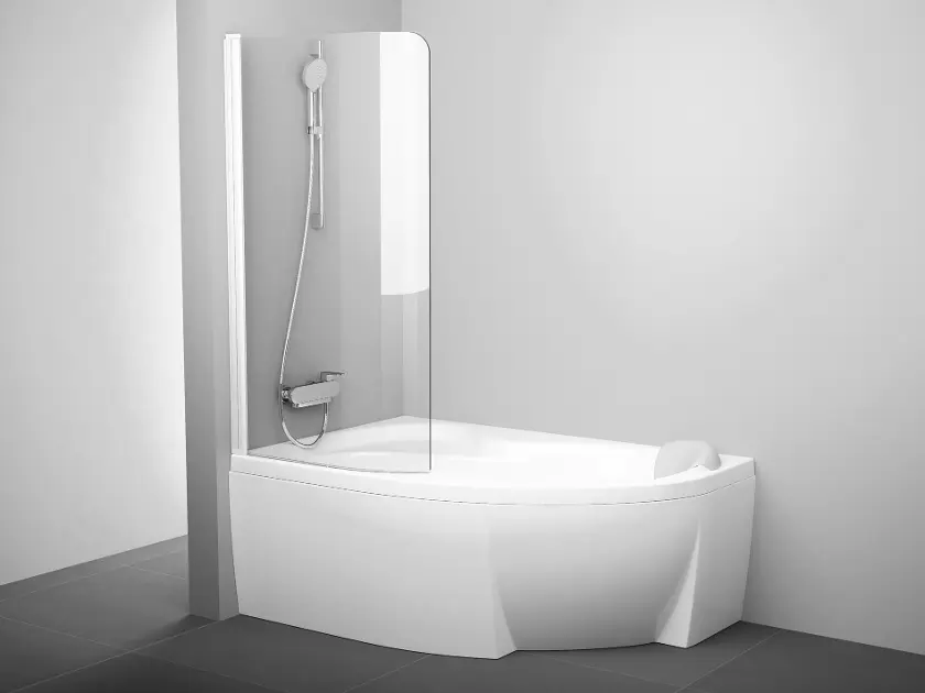 Ravak Rosa - Badewannenabtrennung CVSK1-160/170 L, 100 x 150 cm, mattweiß/klarglas 7QLS0E00Y1