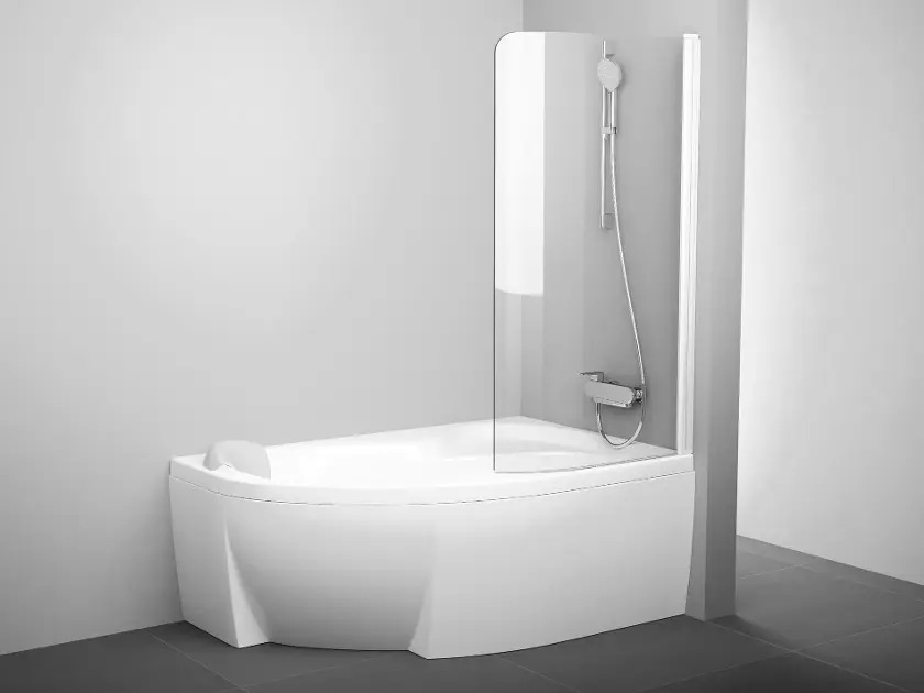 Ravak Rosa - Badewannenabtrennung CVSK1-140/150 P, 85 x 150 cm, mattweiß/klarglas 7QRM0E00Y1