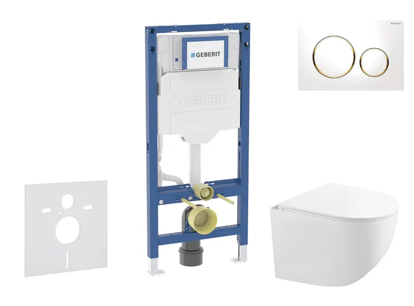 Geberit Duofix - Set predstenovej inštalácie, kompaktného klozetu Gaia a dosky softclose, tlačidlo Sigma20, biela/pozlátená SANI11CA3147B