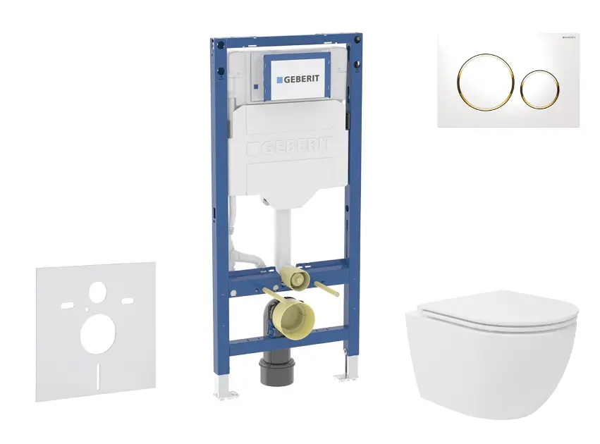 Geberit Duofix - Set predstenovej inštalácie, kompaktného klozetu Oudee Vortex a dosky softclose, tlačidlo Sigma20, biela/pozlátená SANI11CA3165B