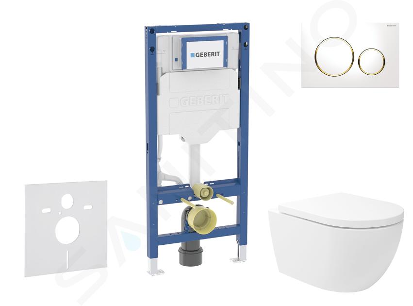 Geberit Duofix - Zestaw do montażu podtynkowego, toalety Oudee Vortex i deski softclose, przycisk Sigma20, biały/pozłacany SANI11CA3176B