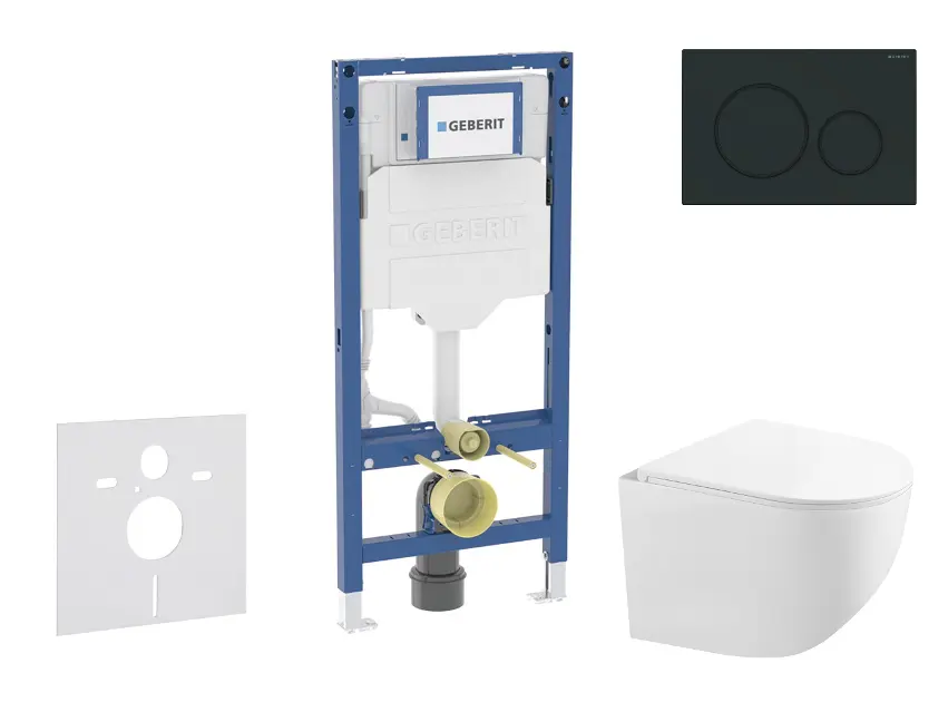 Geberit Duofix - Set predstenovej inštalácie, kompaktného klozetu Gaia a dosky softclose, tlačidlo Sigma20, matná čierna/čierna SANI11CA5119B