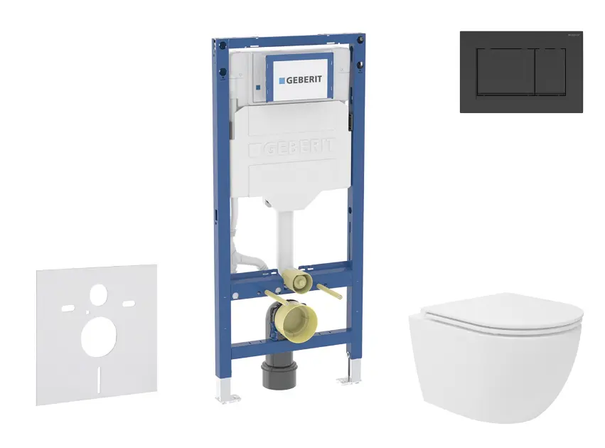 Geberit Duofix - Set predstenovej inštalácie, kompaktného klozetu Oudee Vortex a dosky softclose, tlačidlo Sigma30, matná čierna/čierna SANI11CA5138B