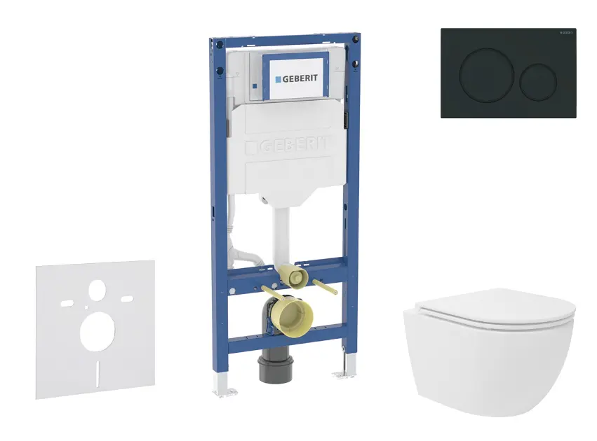 Geberit Duofix - Set predstenovej inštalácie, kompaktného klozetu Oudee Vortex a dosky softclose, tlačidlo Sigma20, matná čierna/čierna SANI11CA5140B