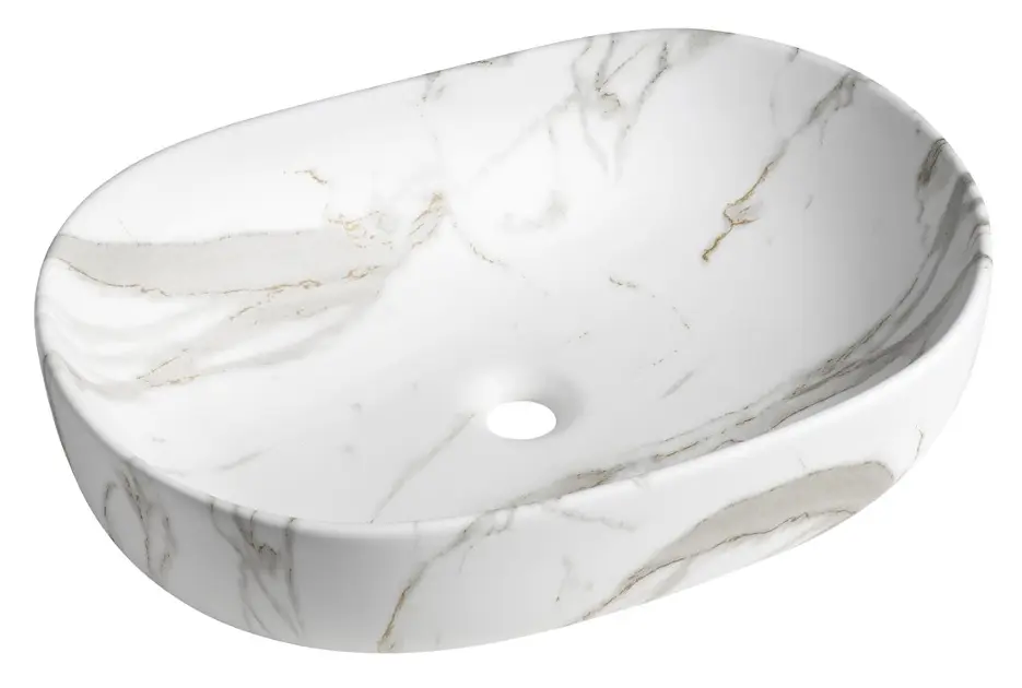 E-shop Sapho - Umývadlo na dosku Caleo, 60x42 cm, bez prepadu, bez otvoru na batériu, bianco carrara CA590BC
