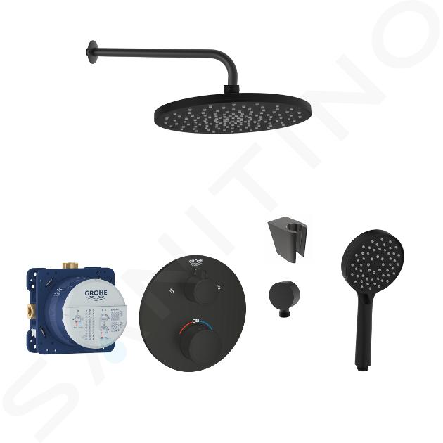 SANITINO - Brauseset mit Thermostat und Unterputzeinbaukörper Grohe, Zubehör kielle, mattschwarz SANI21GKK404