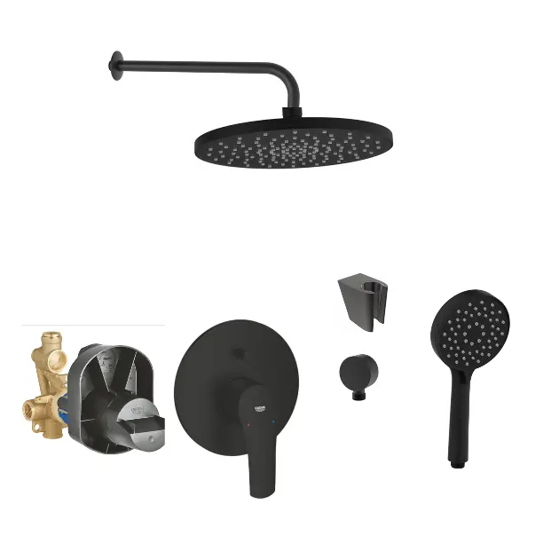 SANITINO - Brauseset mit Armatur und Unterputzeinbaukörper Grohe, Zubehör kielle, mattschwarz SANI21GKK409