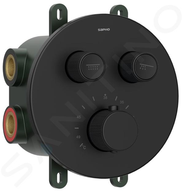 Sapho - Termostatická sprchová baterie pod omítku, pro 2 spotřebiče, s tělesem, matná černá RP032BIIJ1