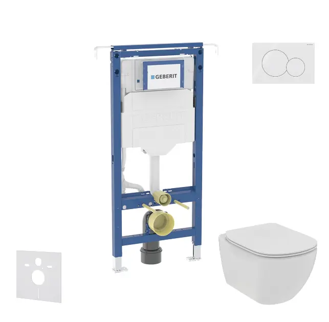 Geberit Duofix - Set predstenovej inštalácie, klozetu a dosky Ideal Standard Tesi, tlačidla Sigma01, Rimless, SoftClose, alpská biela SANI11CD3101
