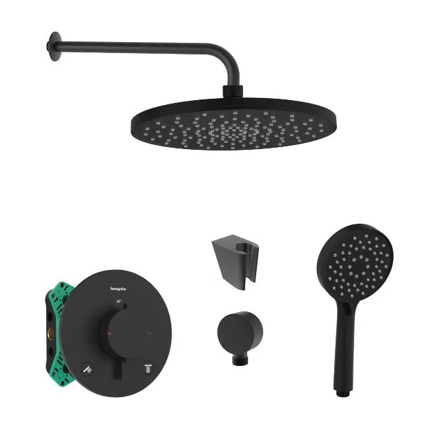 SANITINO - Doucheset met thermostaat en inbouwdeel Hansgrohe, Kielle accessoires, matzwart SANI21HKK412