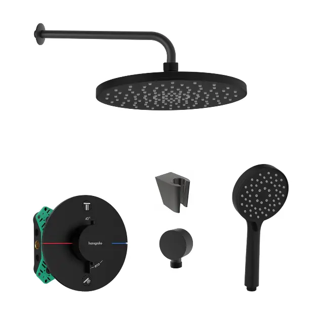 SANITINO - Doucheset met thermostaat en inbouwdeel Hansgrohe, Kielle accessoires, matzwart SANI21HKK418