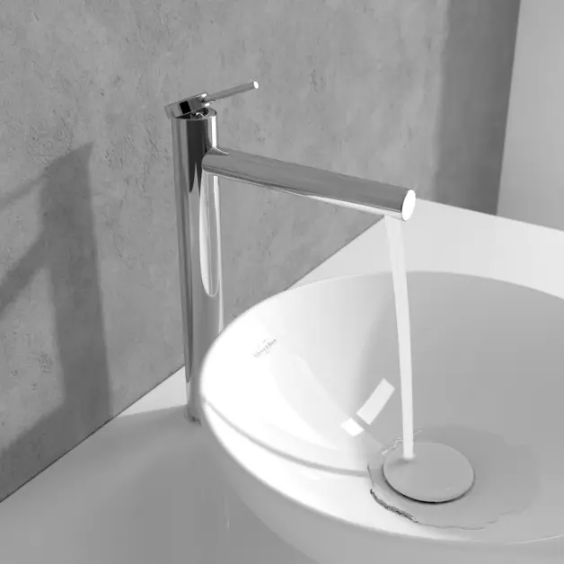 Rubinetto miscelatore monocomando cromato per lavabo con leva clinica