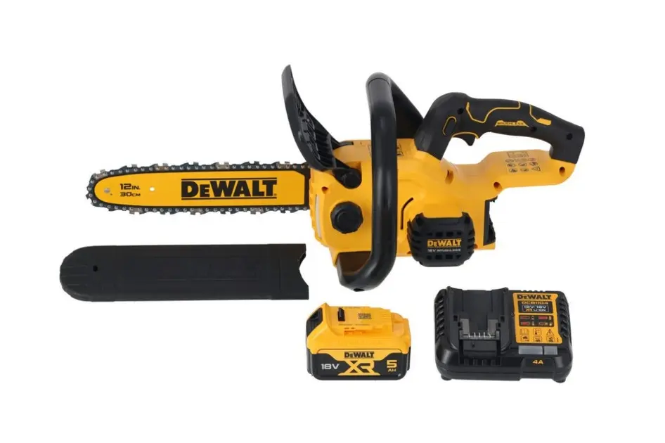 DeWALT - Motosega a batteria 18V 30 cm, 1 batteria Li-Ion da 5,0 Ah, caricabatterie DCMCS565P1