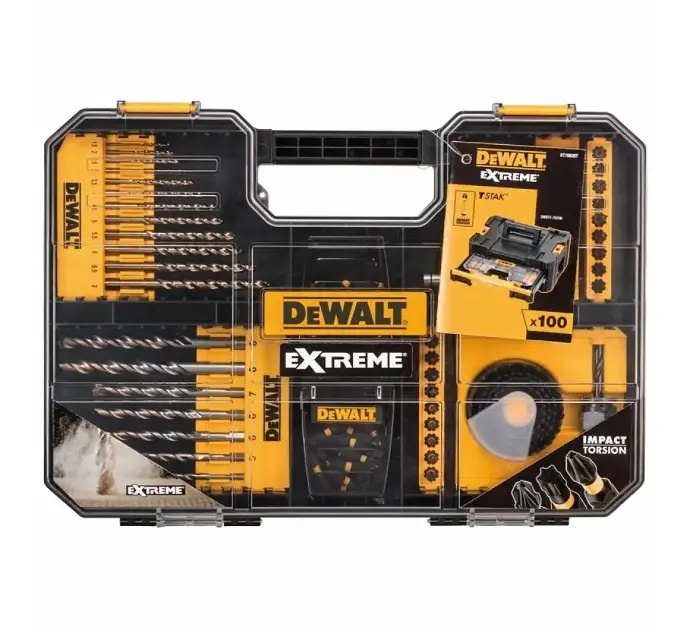 Levně DeWALT - 100dílná sada bitů, vrtáků, nástrčných hlavic, vrtacích korunek DT70620T