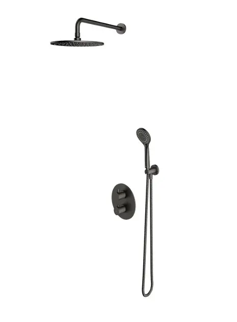 OMNIRES Y - Unterputz-Brauseset mit Thermostat, mit Einbaukörper, Durchmesser 25 cm, 5 Strahlarten, Graphit gebürstet SYSYT05GR