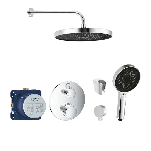 SANITINO - Set de douche avec thermostat et corps d'encastrement Grohe, accessoires kielle, chrome SANI21GKK004