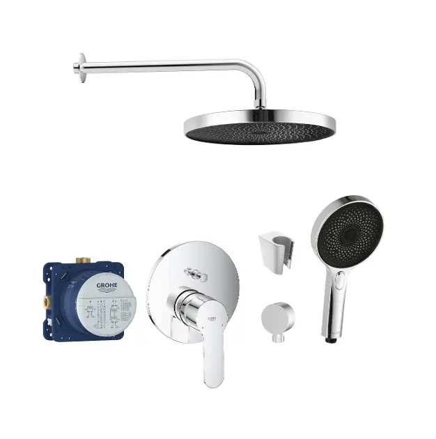 SANITINO - Set de douche avec mitigeur et corps d'encastrement Grohe, accessoires kielle, chrome SANI21GKK015
