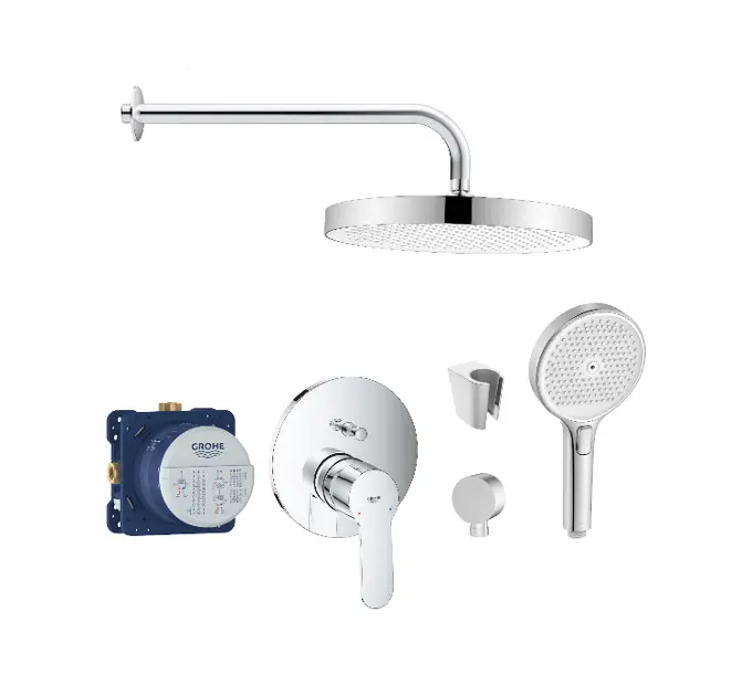 SANITINO - Set de douche avec mitigeur et corps d'encastrement Grohe, accessoires kielle, chrome SANI21GKK016