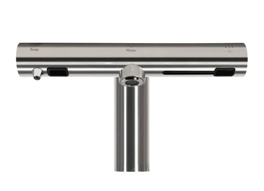 Jet Dryer - Elektronische Waschtischarmatur mit Händetrockner und Seifenspender, gebürsteter Edelstahl 8596220014047