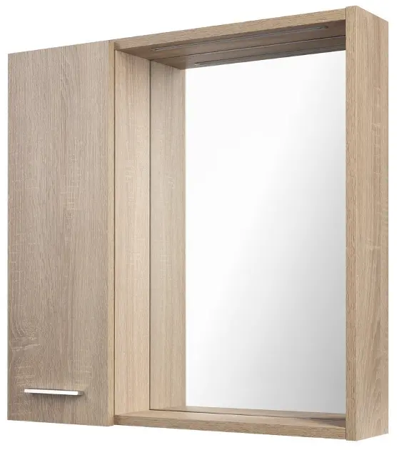 Aqualine Zoja - Szafka lustrzana z oświetleniem LED, 60x60x14 cm, 1 drzwi, lewa, dąb platin 45027S
