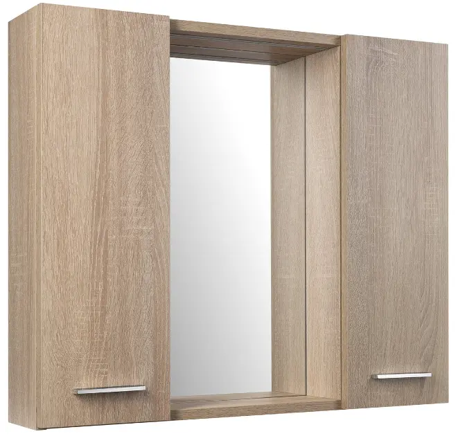Aqualine Zoja - Ormarić s ogledalom i rasvjetom, 70x60x14 cm, 2 vrata, platinasti hrast LED 45029S