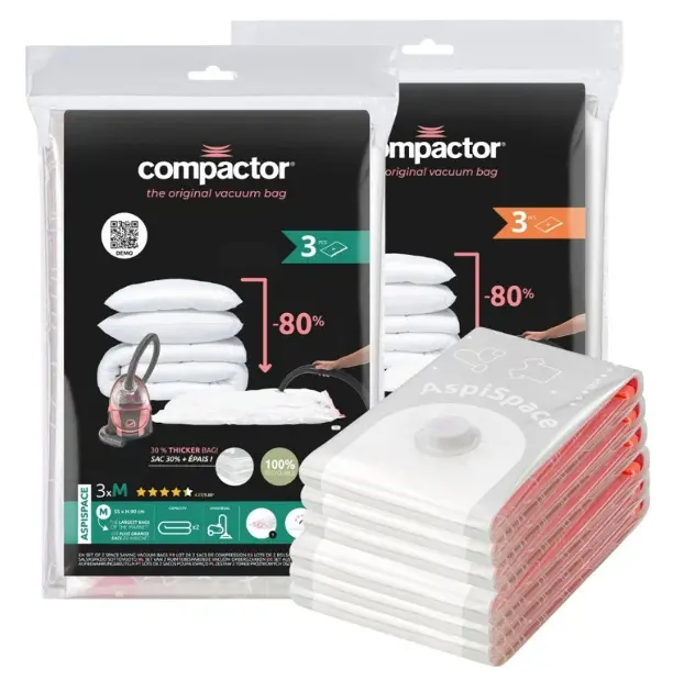 Compactor Bag Aspispace - Set di sacchetti sottovuoto, 70 l e 120 l, 6 pezzi RAN7404