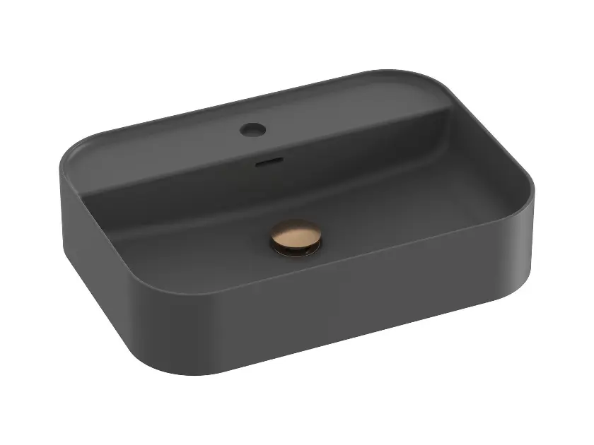 Ravak Ceramic - Aufsatzwaschbecken 55x40 cm, mit Überlauf, Hahnloch, Anthrazit XJX03155004