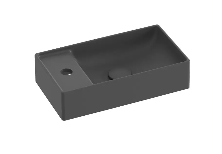 Ravak Veda 400 - Umývadielko 40x22 cm, bez prepadu, otvor na batériu, antracit XJX03240000