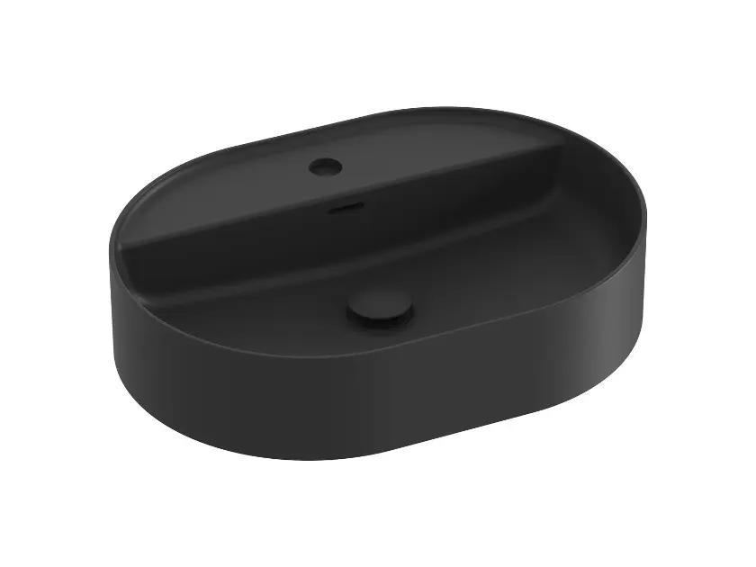 Ravak Ceramic - Aufsatzwaschbecken 55x40 cm, mit Überlauf, Hahnloch, mattschwarz XJX0D155002