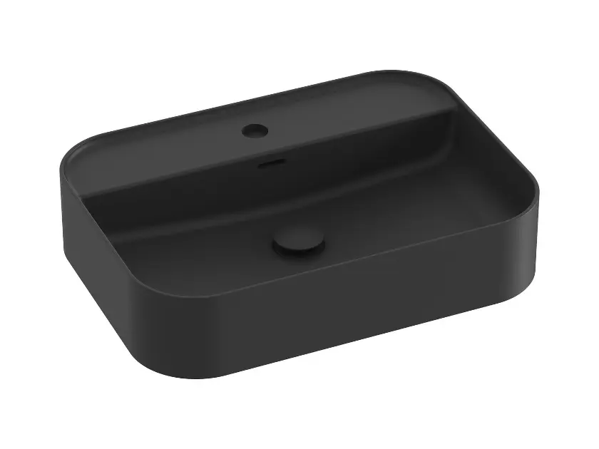 Ravak Ceramic - Aufsatzwaschbecken 55x40 cm, mit Überlauf, Hahnloch, mattschwarz XJX0D155004