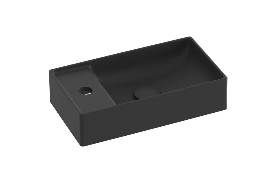 Ravak Veda 400 - Umývadielko 40x22 cm, bez prepadu, otvor na batériu, matná čierna XJX0D240000