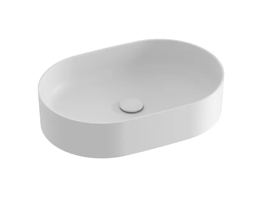 Ravak Ceramic - Umyvadlo na desku 55x37 cm, bez přepadu, bez otvoru pro baterii, matná bílá XJX0E155000