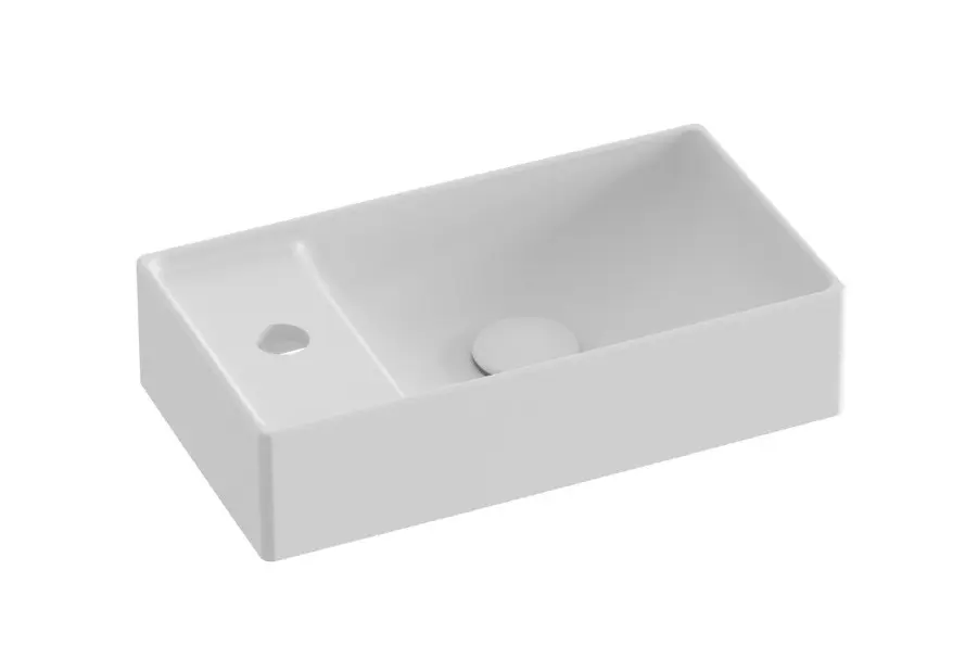 Ravak Veda 400 - Umývadielko 40x22 cm, bez prepadu, otvor na batériu, matná biela XJX0E240002
