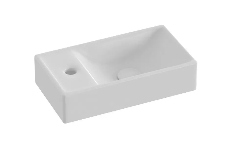 Ravak Veda 400 - Umývadielko 41x22 cm, bez prepadu, otvor na batériu vľavo, biela XJXL1240000