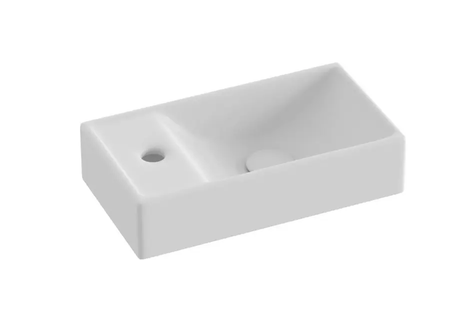 Ravak Veda - Umývadielko 41x22 cm, bez prepadu, otvor na batériu vľavo, matná biela XJXLE240000