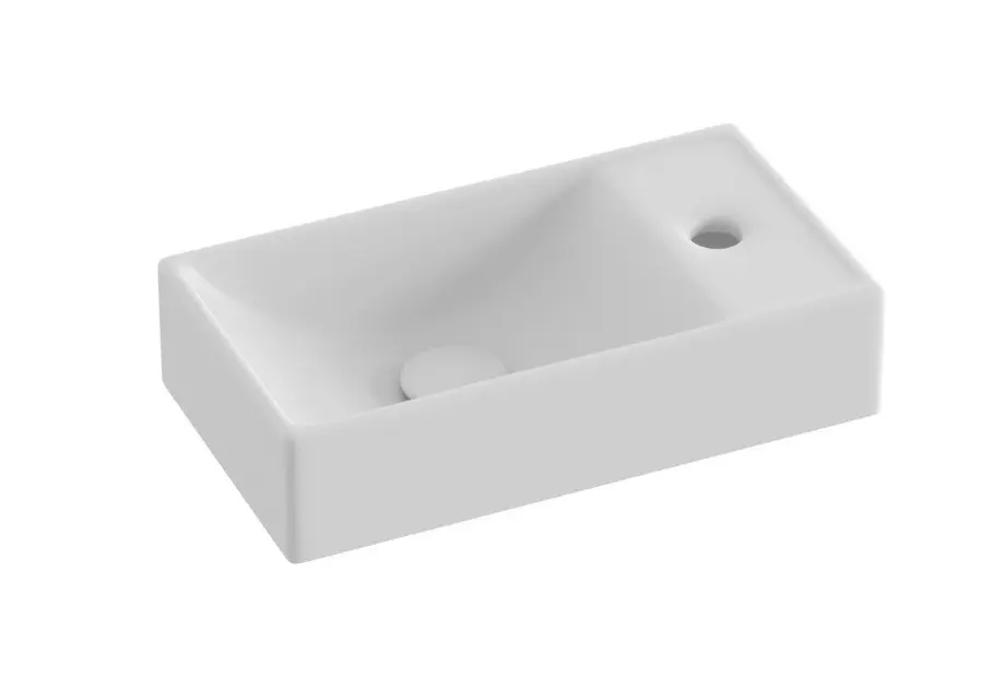 Ravak Veda 400 - Umývadielko 41x22 cm, bez prepadu, otvor na batériu vpravo, biela XJXP1240000