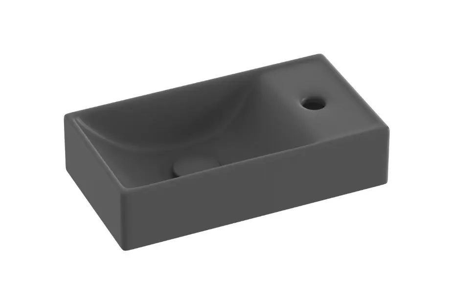 Ravak Veda 400 - Umývadielko 41x22 cm, bez prepadu, otvor na batériu vpravo, antracit XJXP3240000