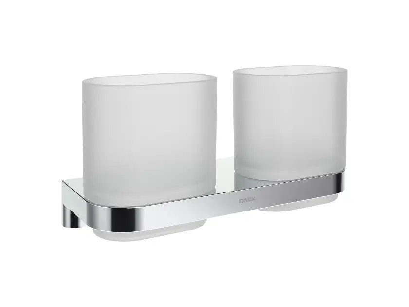 Ravak Chrome - Suport dublu pentru periuțe și pastă de dinți, sticlă/crom X07P1365