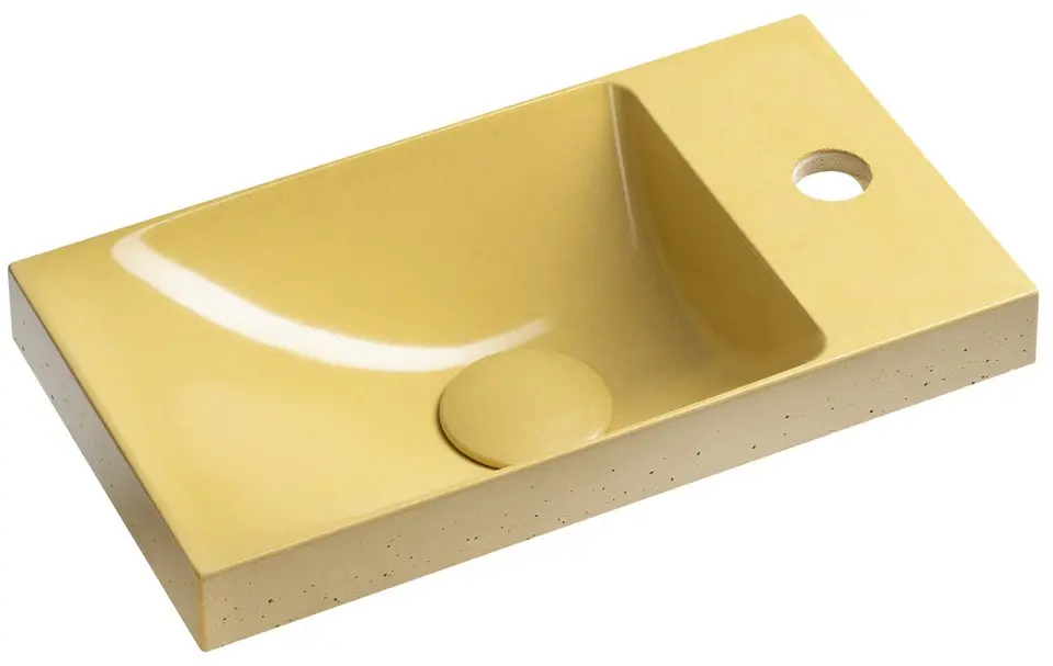 Sapho Agos - Lavamanos de 40 x 22 cm, sin rebosadero, orificio para grifo, I/D, amarillo semibrillante AS40022