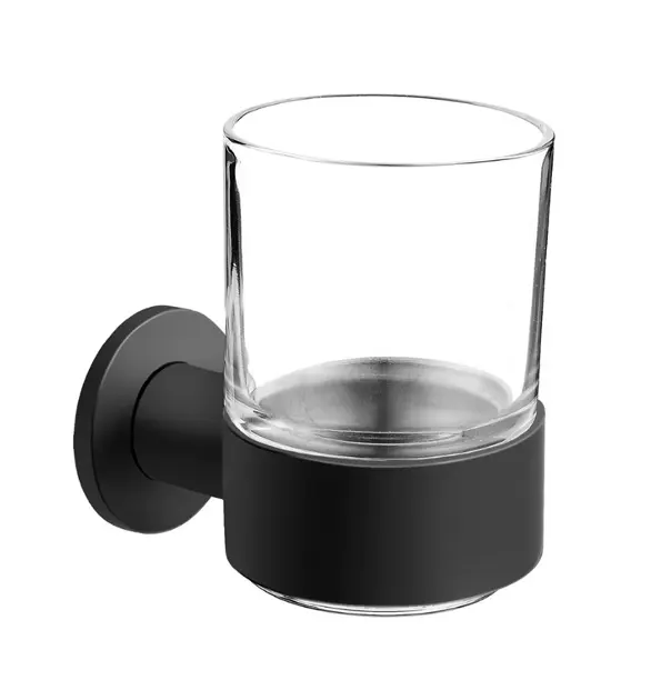 Novaservis Ferro Smile - Zahnbürstenhalter und Zahnpastahalter, Glas/schwarz ASM03BL