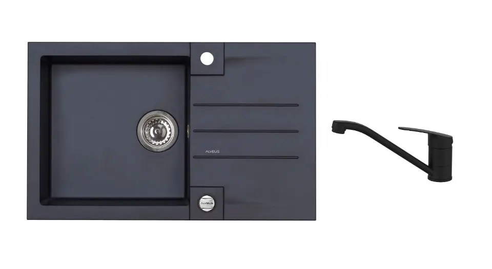 Alveus - Set drezu Rock 130 a batérie Clara, s ovládaním odpadu, carbon SETA25887